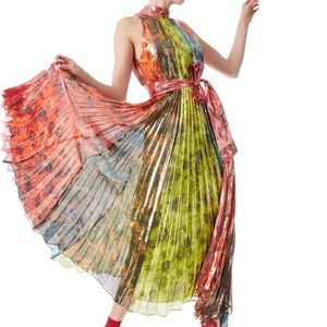 Alice + Olivia MERTIE MOCK NECK PLEATED MAXI DRESS